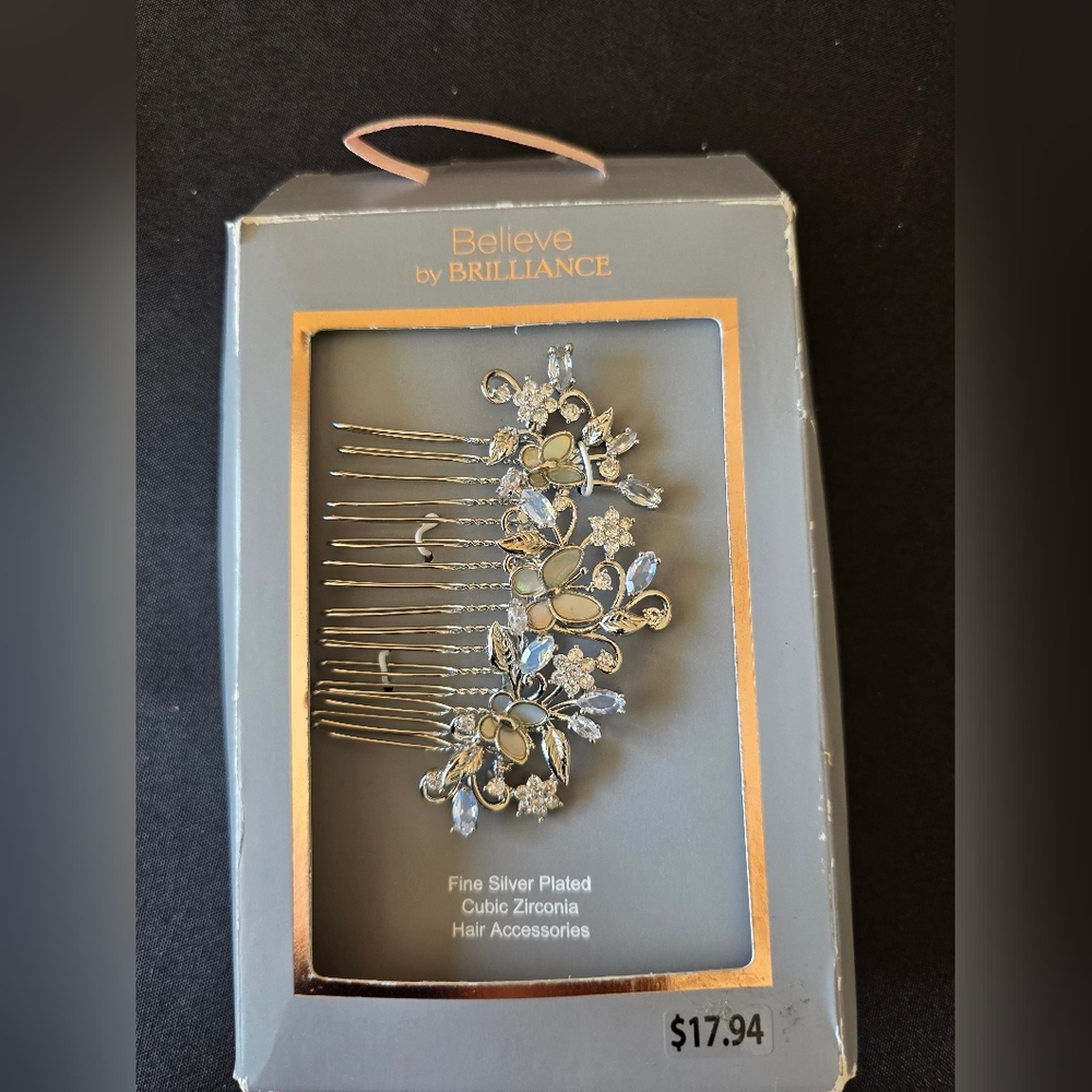 New Believe by Brilliance Fine Silver Plated Cubic Zirconia Elegant Hair Comb
